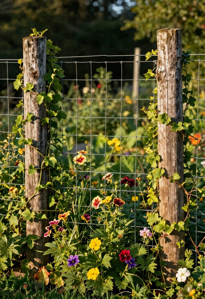 15 Hog Wire Fence Ideas That Keep Pets In Without Blocking Views - 1. Rustic Charm with Wooden Posts 1