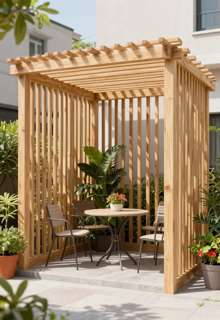 15 Modern Pergola Ideas for Small Backyards and Tight Budgets - 1. Minimalist Slatted Pergola 1