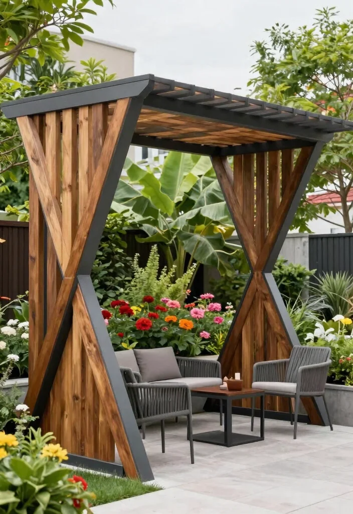 15 Modern Pergola Ideas for Small Backyards and Tight Budgets - 12. Geometric Pergola 1