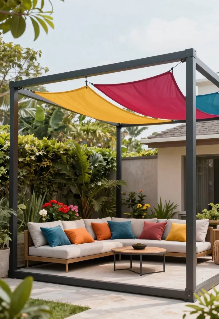 15 Modern Pergola Ideas for Small Backyards and Tight Budgets - 13. Shade Sail Pergola 1
