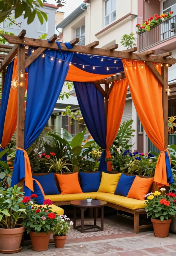15 Modern Pergola Ideas for Small Backyards and Tight Budgets - 5. Colorful Canvas Pergola 1