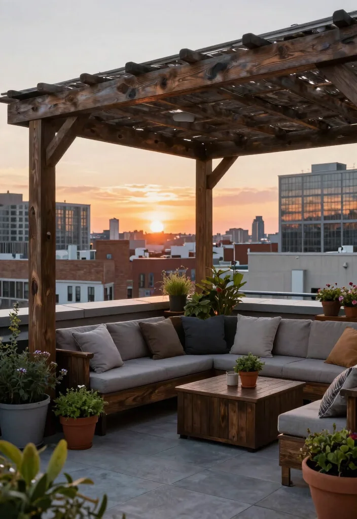 15 Modern Pergola Ideas for Small Backyards and Tight Budgets - 9. Rooftop Pergola Oasis 1