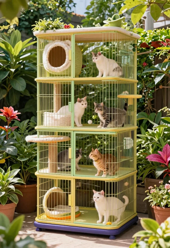 15 Outdoor Cat Cages That Keep Kitties Safe Without Blocking Views - 9. Multi-Tiered Cat Cages 1