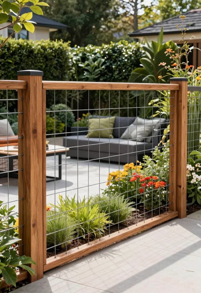 15 Wire and Wood Fence Ideas That Blend Modern and Rustic Styles - 11. Contemporary Wire and Wood Combo 1