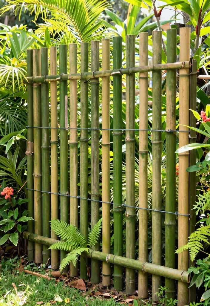 15 Wire and Wood Fence Ideas That Blend Modern and Rustic Styles - 12. Bamboo and Wire Fusion Fence 1