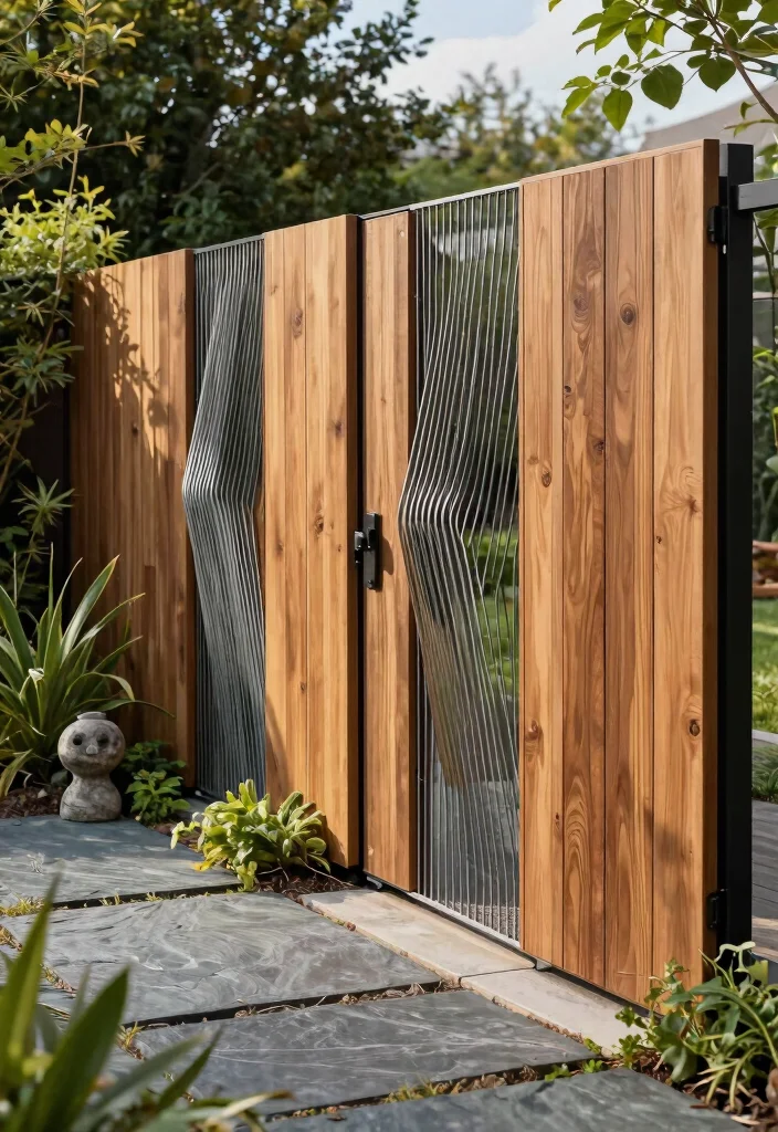 15 Wire and Wood Fence Ideas That Blend Modern and Rustic Styles - 3. Geometric Wire and Wood Design 1