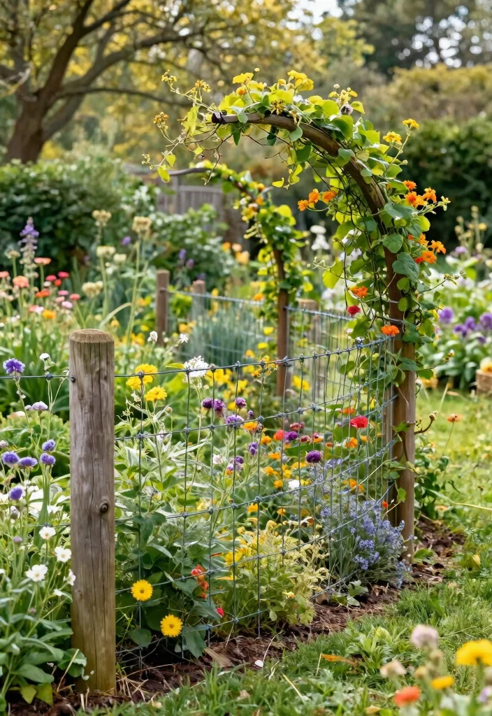 15 Wire and Wood Fence Ideas That Blend Modern and Rustic Styles - 8. Curved Wire Fence with Wooden Support 1