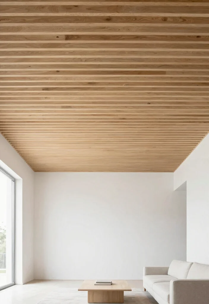 15 Wood False Ceiling Ideas That Add Warmth Without Lowering the Room - 11. Minimalist Wood Slats 1