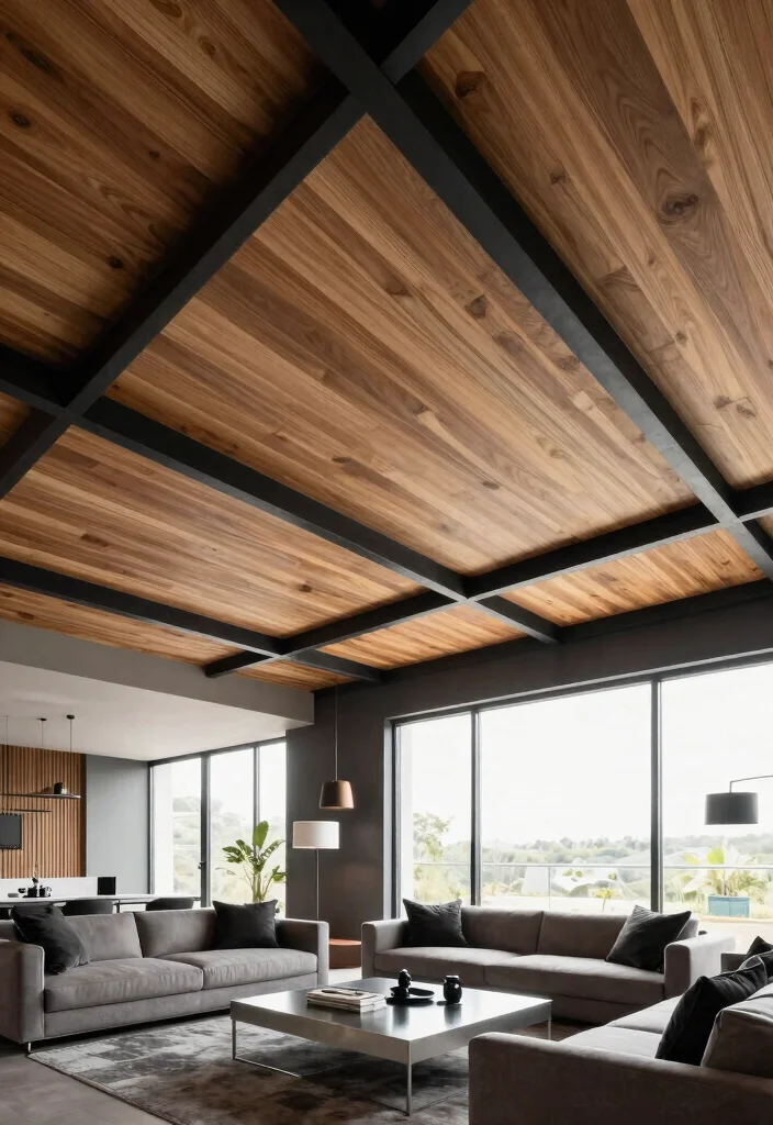 15 Wood False Ceiling Ideas That Add Warmth Without Lowering the Room - 7. Wood and Metal Combination 1