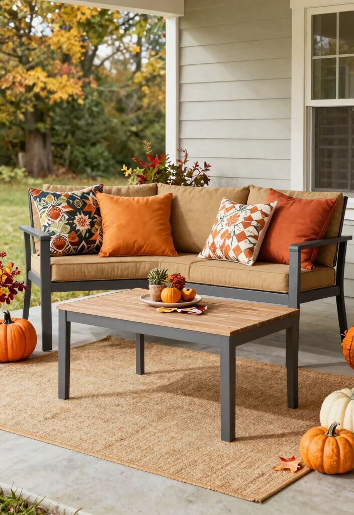 18 Front Porch Fall Decorating Ideas That Last Through Wind and Rain - 12. Durable Garden Furniture 1