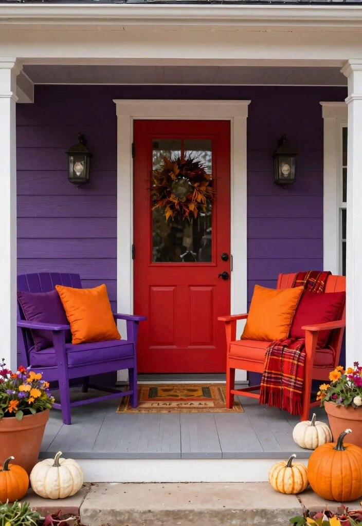 18 Front Porch Fall Decorating Ideas That Last Through Wind and Rain - 18. Bold Color Statements 1