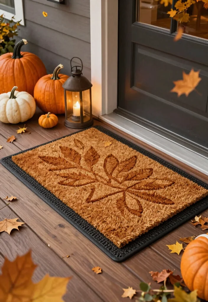 18 Front Porch Fall Decorating Ideas That Last Through Wind and Rain - 5. Seasonal Welcome Mats 1