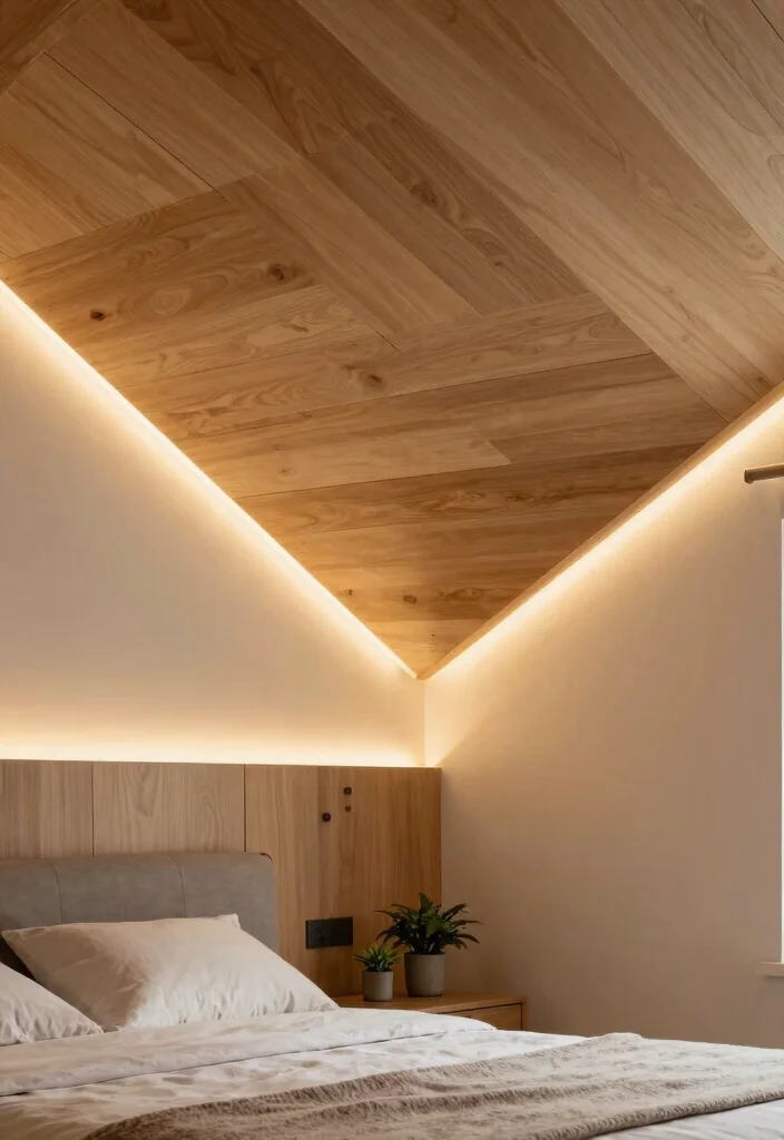 18 Modern Bedroom False Ceiling Design Ideas for Small Spaces - 1. Layered Wood Panels 1