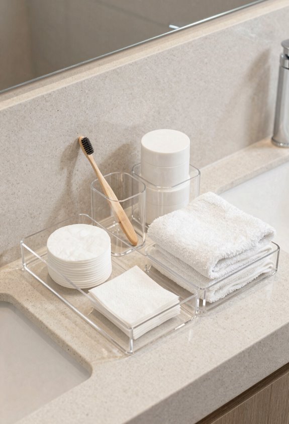 trays and bins organize vanity