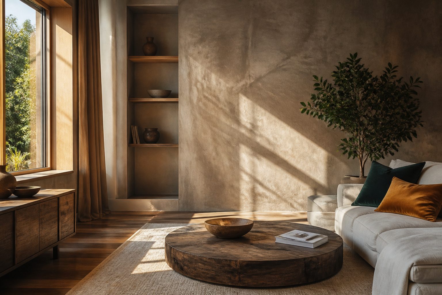 A stylish living room featuring an accent wall with textured finish.